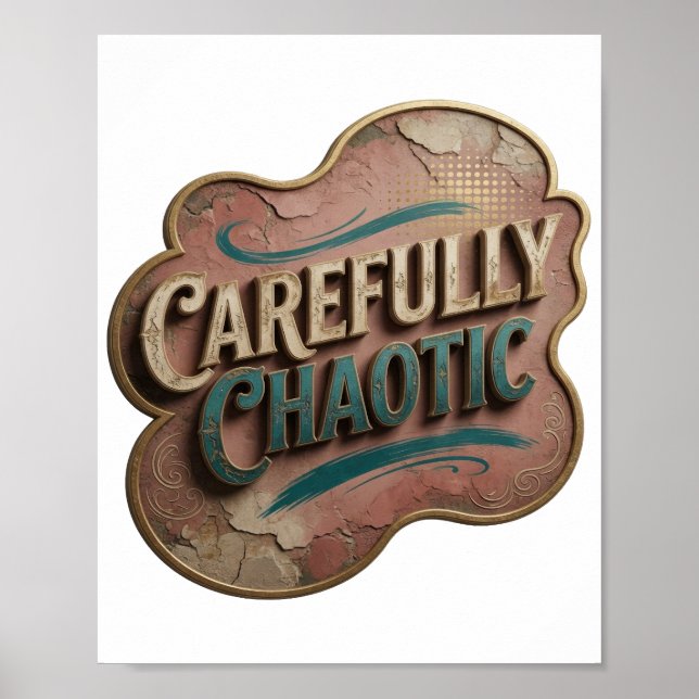 Poster Arte de texto 3D Snappy Gold CAREFULLY CHAOTIC (Frente)