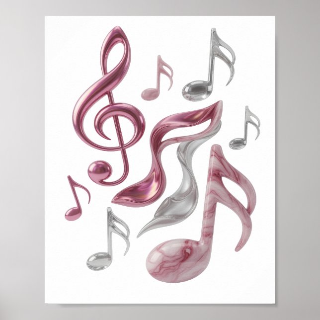 Poster Arte de texto 3D Statement Silver MÚSICA EM CADA N (Frente)