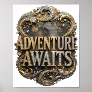 Poster Arte de texto em 3D Cool Gold AVENTURA ESPERA