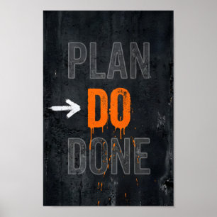 Poster Arte de texto motivacional Planejar Fazer Concluíd