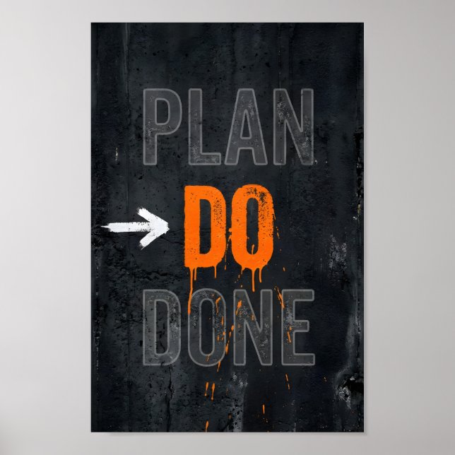 Poster Arte de texto motivacional Planejar Fazer Concluíd (Frente)