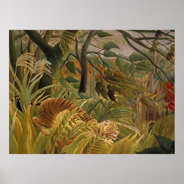 Pôster Arte de Tigre Tropical da Selva de Roussequ (Frente)