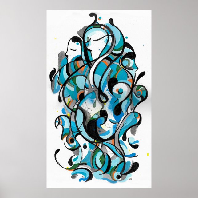 Poster Arte de tinta Aqua deco (Frente)
