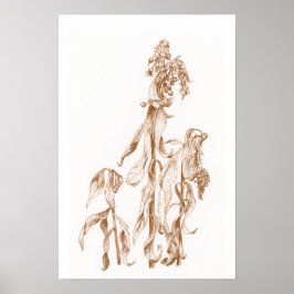 Poster Arte de Tinta Botânica Sazonal Quente para Parede 