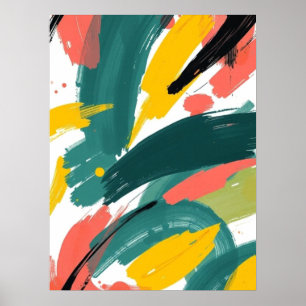 Poster Arte de Traços Abstratos em Negrito: Azul-turquesa