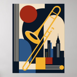 Poster Arte de Trombone de Jazz Bauhaus | Modernidade do