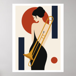 Poster Arte de Trombone de Jazz Bauhaus Músico Minimali