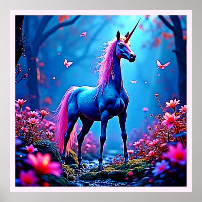 Poster Arte de Unicórnio de Fantasia Mística (Frente)