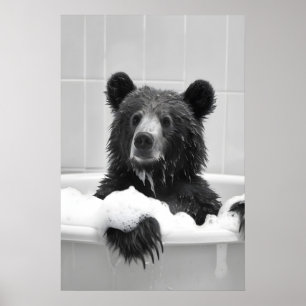 Poster Arte de Urso na Banheira, Banheiro Divertido