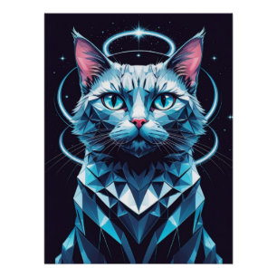 Pôster Arte de Vetor Geométrico Cristal Cat