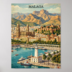 Poster Arte de Viagem Antigo de Málaga Espanha