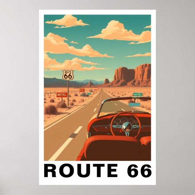 Poster Arte de Viagem Clássico da Rota 66 (Frente)