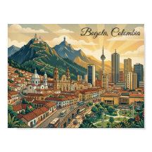 Arte de Viagem Colorido Vintage Bogotá Colômbia 
