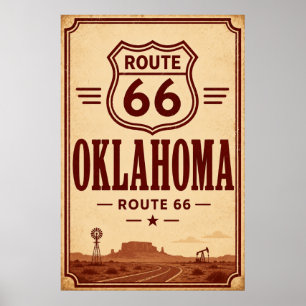 Poster Arte de Viagem da Rota 66 Oklahoma Oilfield Vintag