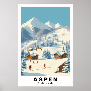 Poster Arte de Viagem de Esqui Antigo Aspen Colorado