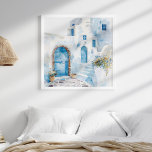 Poster Arte de Viagem de Parede Costeira do Mediterrâneo<br><div class="desc">Traga o charme do Mediterrâneo para a sua casa com a "Arte de Muro de Viagem Costeira Watercolor Mediterrânica". Este impressionante trabalho de arte quadrado captura uma cena pitoresca de rua de Santorini, feita em delicadas técnicas de aquarela. Dominada por vibrantes e tons brancos nítidos, esta peça encapsula perfeitamente o...</div>