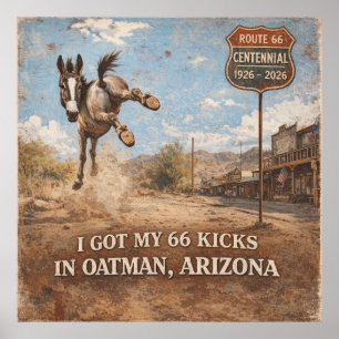 Poster Arte de Viagem de Rota 66 Centenário Burro de Oatm
