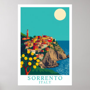 Poster Arte de Viagem de Sorrento Itália Limões Vintage
