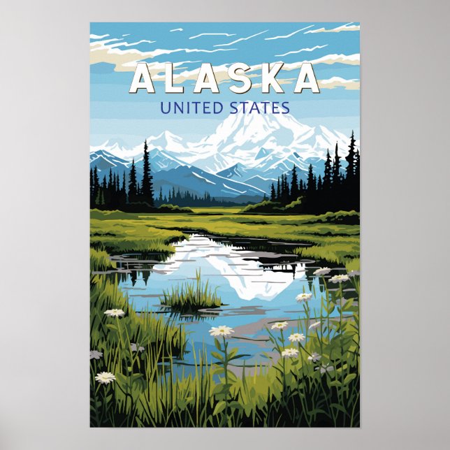 Poster Arte de Viagem do Alasca Vintage (Frente)