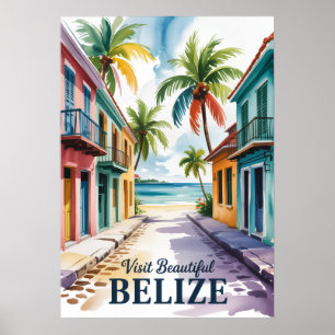 Poster Arte de Viagem em Aquarela Vintage Belize