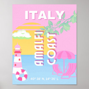 Poster Arte de Viagem Itália, Costa Amalfitana, Preppy, R