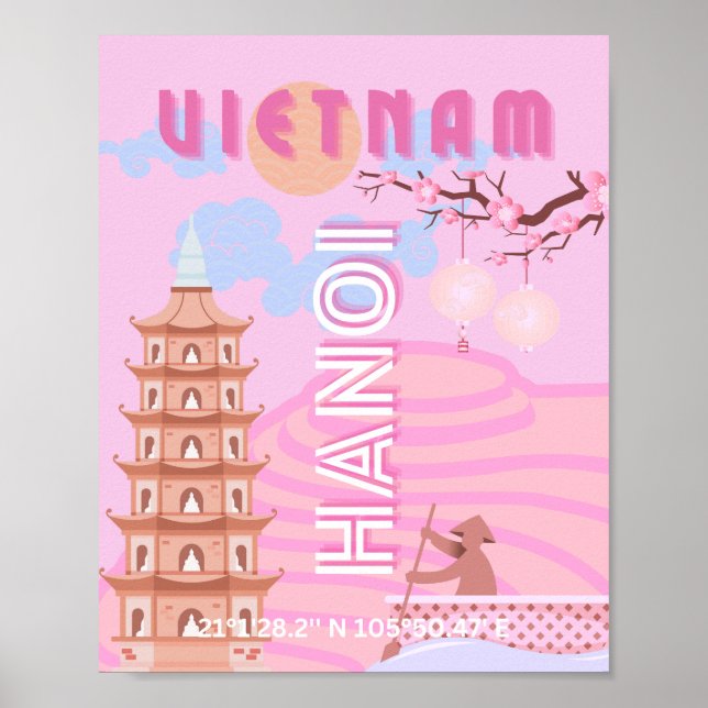 Poster Arte de Viagem no Vietnã, Rosa (Frente)