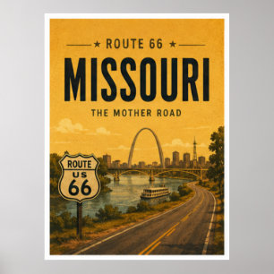 Poster Arte de Viagem para a Rota 66 Gateway Rio Missouri