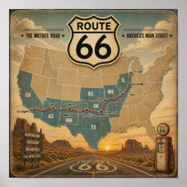 Poster Arte de Viagem pela Estrada Americana Retrô
