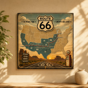 Poster Arte de Viagem pela Estrada Americana Retrô