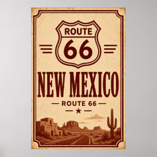 Poster Arte de viagem pela Rota 66 no Novo México