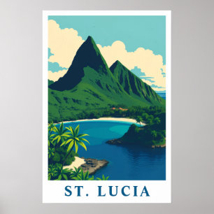 Poster Arte de Viagem Praia Tropical Caribenha de Santa L