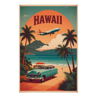 Pôster Arte de Viagem Turístico do Havaí Retro Meados do 