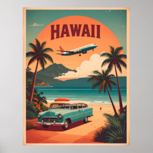 Poster Arte de Viagem Turístico do Havaí Retro Meados do