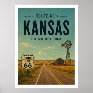 Poster Arte de Viagem Vintage da Estrada 66 em Kansas