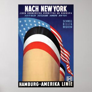 Poster Arte de Viagem Vintage da Linha Americana de Hambu