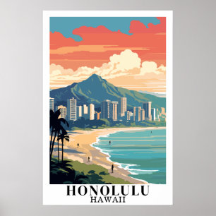 Poster Arte de Viagem Vintage de Honolulu Havaí Praia Wai