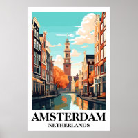 Arte de Viagem Vintage do Canal Amsterdam Holanda