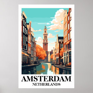 Poster Arte de Viagem Vintage do Canal Amsterdam Holanda