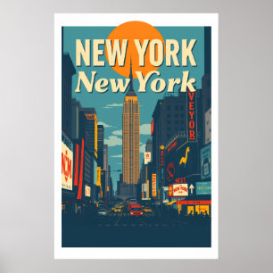 Poster Arte de Viagem Vintage do Centro de Nova York