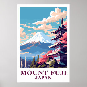 Poster Arte de Viagem Vintage do Monte Fuji Japão Pagode