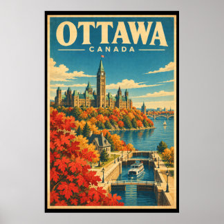 Poster Arte de Viagem Vintage Ottawa Canadá Colina do Par