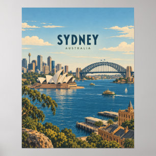Poster Arte de Viagem Vintage Sydney Austrália