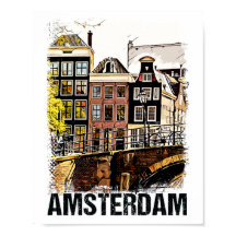 Arte de Viagens vintage das ruas de Amsterdã