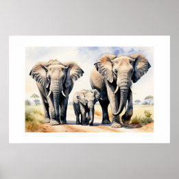 Poster Arte de Vida Selvagem em Aquarela da Família de El