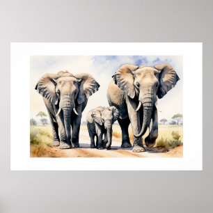Poster Arte de Vida Selvagem em Aquarela da Família de El
