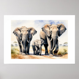 Poster Arte de Vida Selvagem em Aquarela da Família de El