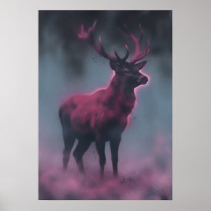 Poster Arte de Vida Selvagem Malinconica com Veado Magent