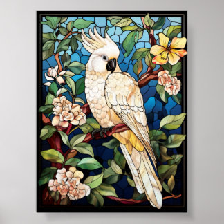 Poster Arte de Vidro Pintado Cacatua Branca