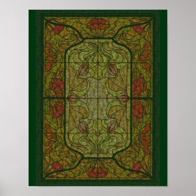 Poster Arte de Vidro Verde Floral (Frente)