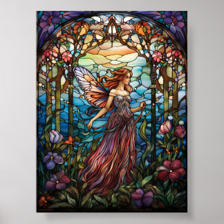Poster Arte de Vitral da Fada da Floresta Encantada